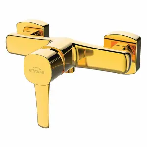 Invena Gold Brass Bathroom Shower Faucet Single Lever Wall Mounted Mixer Tap