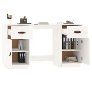 Berkfield Desk with Cabinets White 135x50x75 cm Solid Wood Pine