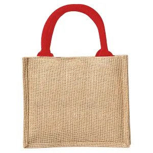 Westford Mill Jute Mini Gift Bag (6 Litres) (Pack Of 2) Natural/Bright Red (One Size)