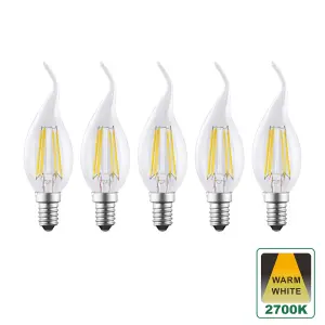 Harper Living 4.5 Watts E14 LED Bulb Clear Flame Tip Warm White Dimmable, Pack of 5