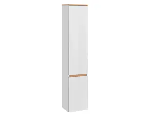 Tall Bathroom Cabinet Wall Storage Unit Modern Scandi Shelving White Gloss Oak Finish Plat