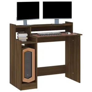 Berkfield Desk with LED Lights Brown Oak 97x45x90 cm Engineered Wood