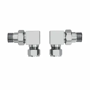 Rinse Bathrooms Modern Corner Towel Radiator Valves Square Twin Pack 1/2" x 15mm Chrome