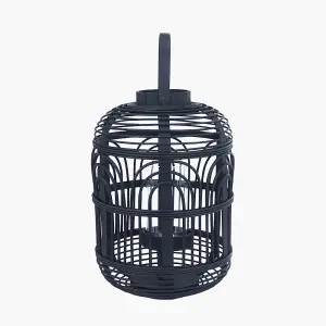 Small Black Bamboo and Glass Lantern