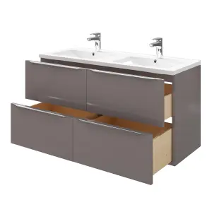 GoodHome Imandra Gloss Anthracite Wall-mounted Bathroom Vanity unit (H) 600mm (W) 1200mm