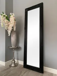 Antique Style Black Tall Ornate Dressing Wall Mirror with Bevelled Glass