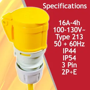 SPARES2GO 110V Extension Lead 14m 16A 1.5mm Extra Long Outdoor Construction Site Generator Cable (Yellow)