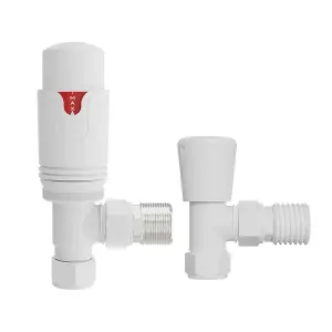 Right Radiators White Angled TRV Thermostatic Radiator valve & lockshield 15mm x 1/2"