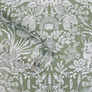 Harlen Woodland Damask Wallpaper Green World of Wallpaper 50342