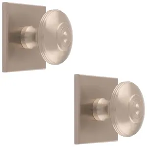 2 PACK - 32mm Round Cabinet Door Knob & 40x40mm Matching Backplate - Satin Nickel Handle