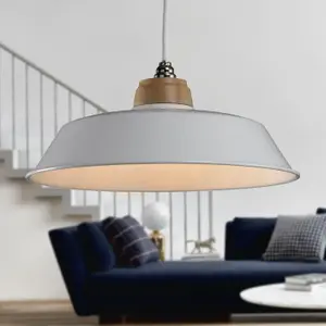 First Choice Lighting Jakob Cream Metal and Wood Easy Fit Pendant Shade