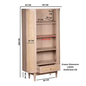 Valencia Bookcase - Cane & Mango Wood - L40 x W90 x H165 cm