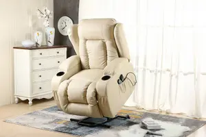 Caesar Single Motor Electric Rise Recliner Bonded Leather Armchair Electric Lift Riser Chair (Cream)