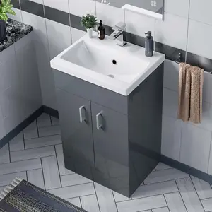 Nes Home Nanuya 500mm Medium Basin Vanity Unit Floor Standing Grey