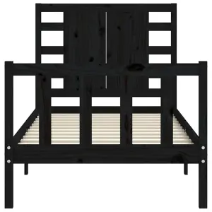 Berkfield Bed Frame with Headboard Black Small Single Solid Wood