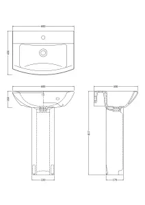 Destin Square Ceramic Set - Includes Close Coupled Toilet Pan, Cistern, Seat, 1 Tap Hole 600mm Basin & Full Pedestal - Balterley