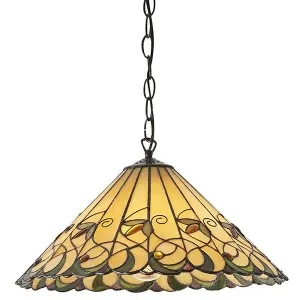 Tiffany Glass Hanging Ceiling Pendant Light Bronze & Amber Floral Shade i00126