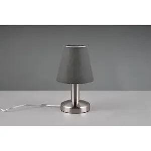 Luminosa Mats Ii Young living Table Lamp with Round Tapered Shade Nickel Matt Grey Shade - UK Stock