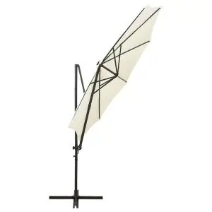 Berkfield Cantilever Umbrella with Pole and LED Lights Sand 300 cm