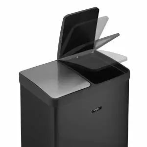 Kitchen Rubbish Recycling Pedal Bin 60L Dual 2 Waste Compartment Black