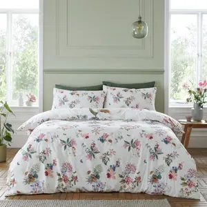 Anhthu Cotton Floral Duvet Cover Set with Pillowcases White/Blue/Pink / Single Duvet Cover + 1 Standard Pillowcase