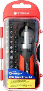 38Pc Bit Screwdriver Set In Case Torque Ratchet Screwdriver Garage