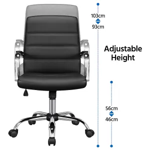 Yaheetech Height Adjustable PU Leather Office Chair with Armrests - Black