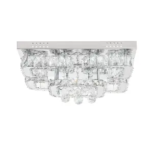 Modern 50cm 5 Head Square Fancy Crystal LED Chrome Flush Mount Dimmable Ceiling Light Fixture