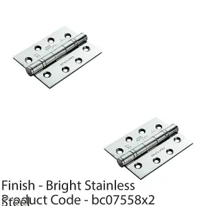 2 PACK - 3 Pack SetGrade 13 Ball Bearing P Hinge - 102 x 76mm Bright Stainless Steel