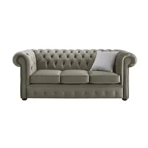 Chesterfield 3 Seater Malta Putty Beige Velvet Fabric Sofa In Classic Style