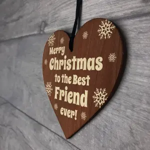 Red Ocean Friendship Christmas Wooden Heart Gift For Friend, Best Friend Hanging Plaque, Christmas Tree Decoration