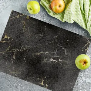 Textured Glass Chopping Board Black Marble Effect Design - Medium