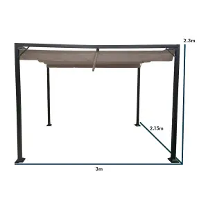 Manhattan Metal Pergola 3 x 2.15m Modern Garden Gazebo with Retractable Roof Beige