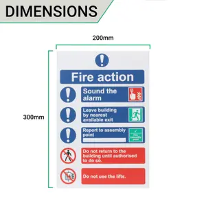 EAI - Fire Action Sign 300x200mm Self Adh Semi Rigid PVC