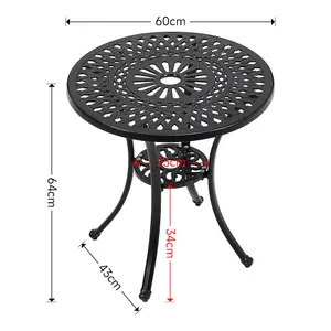 Black Cast Aluminum Round Patio Dining Table with Umbrella Hole for Outdoor Garden