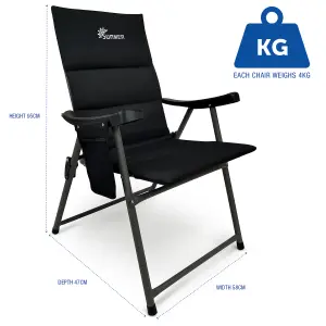 SUNMER Set of 2 Padded Folding Garden Chairs with Side Pocket - Black