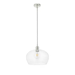 Luminosa Livorno Single Pendant Ceiling Lamp, Bright Nickel Plate, Glass