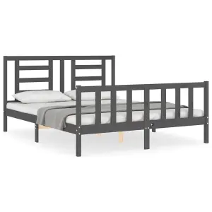 Berkfield Bed Frame with Headboard Grey King Size Solid Wood