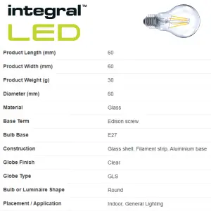 3.4W LED Omni Filament GLS Bulb: 470lm, Warm White 2700K, Non Dimmable: 2 Pack