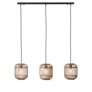 Luminosa Mathias Bar Pendant Ceiling Lamp, Natural Bamboo, Plywood, Matt Black Paint