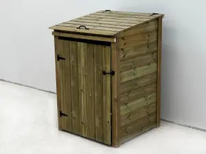 Wheelie bin store - Premium Tongue And Groove (Single, With Recycling Shelf, Light Green (Natural)