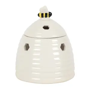 White Ceramic Bee Hive Design Oil Burner and Wax Warmer (Dia) 11 cm