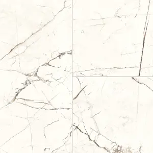 Precut White Marble Tile effect Sheet vinyl, 6m²