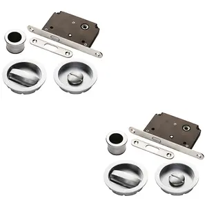 2 PACK - Complete Locking Sliding Pocket Door Pack Set- Satin Chrome - Thumbturn Bathroom