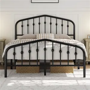 Yaheetech Black 4ft6 Double Metal Bed Frame with Arched Headboard and Footboard