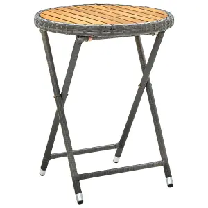 Berkfield Tea Table Grey 60 cm Poly Rattan and Solid Acacia Wood