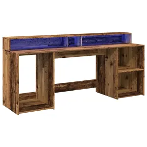 Berkfield Desk with LED Lights Old Wood 200x55x91 cm Engineered Wood