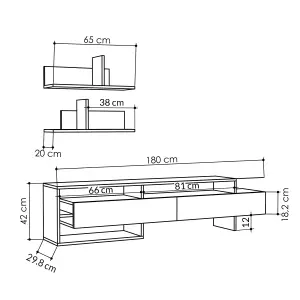 Decortie Gara Modern TV Unit Anthracite Grey with Storage Wall Shelf 180cm