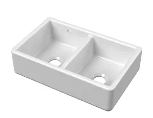 Fireclay Traditional Double Bowl Butler Kitchen Sink with Stepped Weir and Overflow - 795mm - Balterley