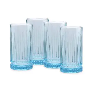 Queensway Home & Dining 8 Pcs Combopack of 355ml & 450ml Blue Coloured Tumblers Drinking Whiskey Glass Sets